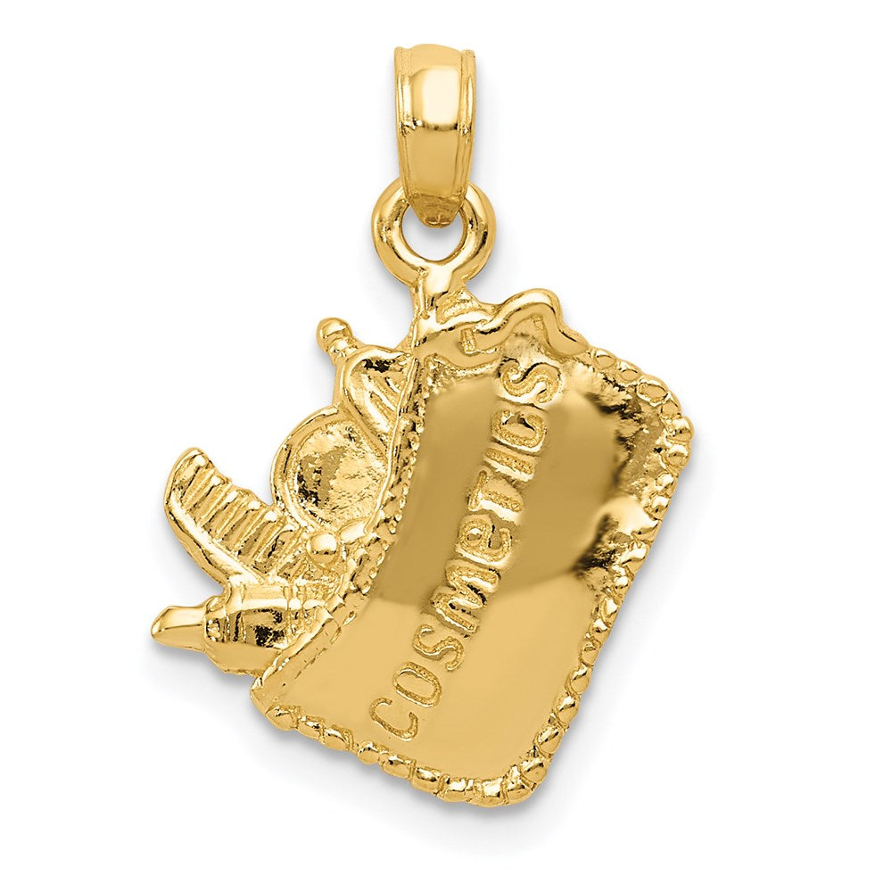 14k Yellow Gold 3D Satin Cosmetic Bag Pendant, Item P11031 by The Black Bow Jewelry Co.
