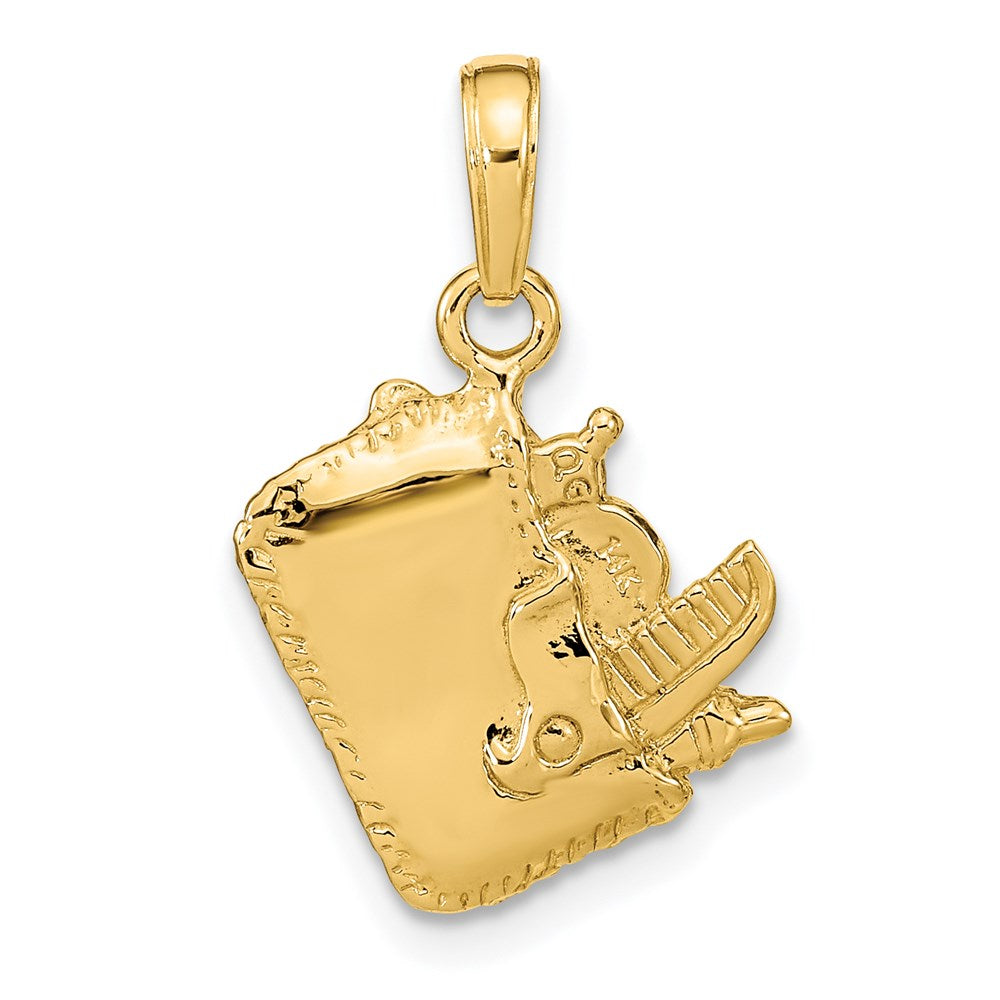 Alternate view of the 14k Yellow Gold 3D Satin Cosmetic Bag Pendant by The Black Bow Jewelry Co.