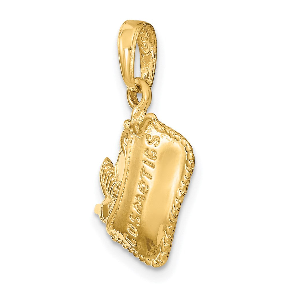 Alternate view of the 14k Yellow Gold 3D Satin Cosmetic Bag Pendant by The Black Bow Jewelry Co.
