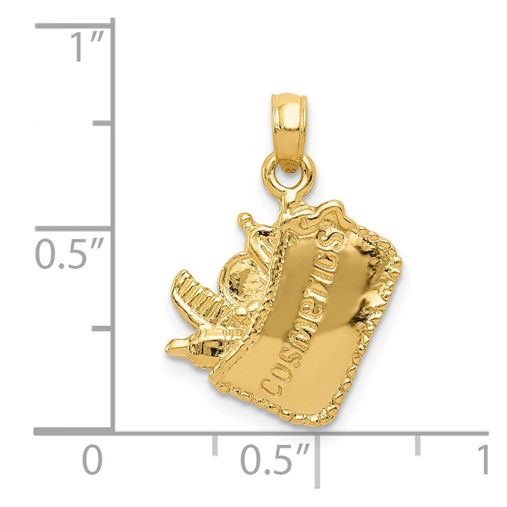 Alternate view of the 14k Yellow Gold 3D Satin Cosmetic Bag Pendant by The Black Bow Jewelry Co.