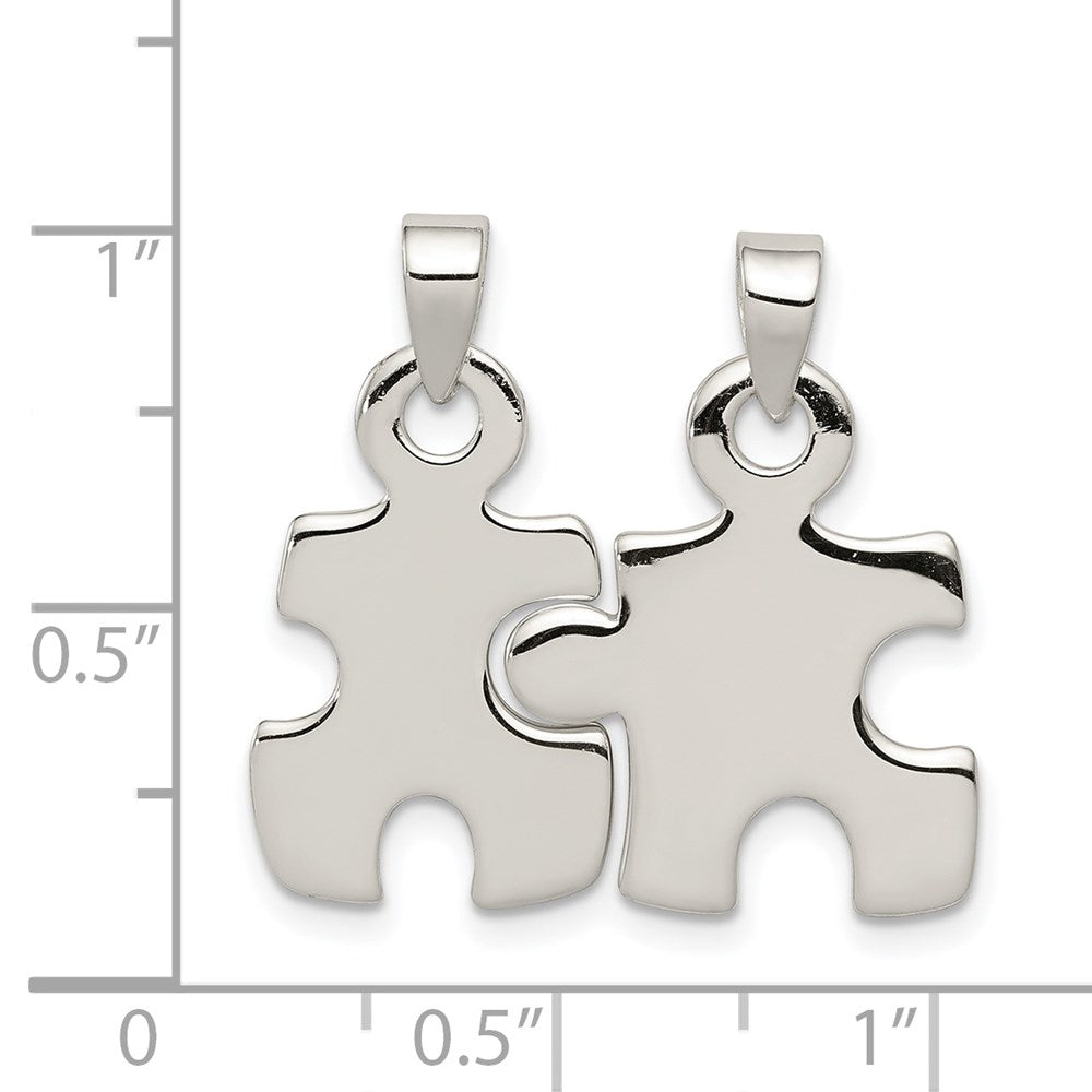 Alternate view of the Sterling Silver, Set of 2, Polished Puzzle Piece Pendants by The Black Bow Jewelry Co.
