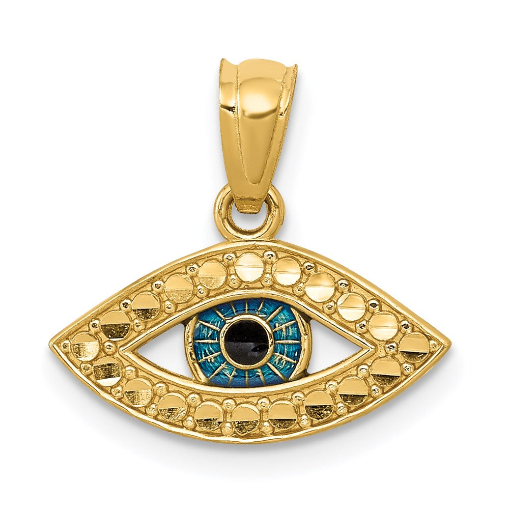 14k Yellow Gold and Enameled SMALL Evil Eye Pendant, 14mm (9/16 Inch), Item P11049 by The Black Bow Jewelry Co.