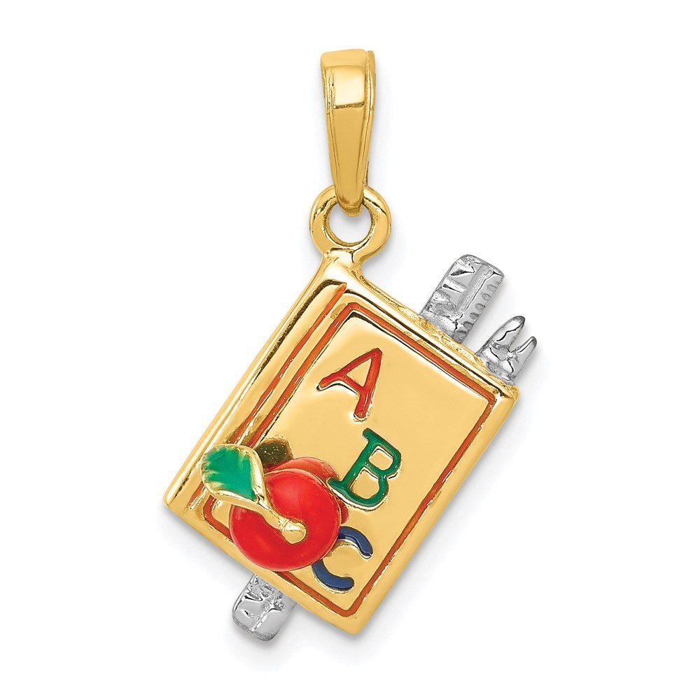 14k Yellow Gold 3D Enameled ABC Schoolbook Pendant, Item P11067 by The Black Bow Jewelry Co.