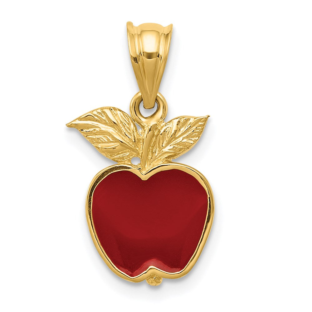 14k Yellow Gold Small Red Enameled Apple Pendant, Item P11072 by The Black Bow Jewelry Co.