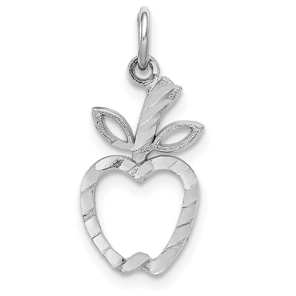 14k White Gold Diamond Cut Apple Silhouette Charm, Item P11076 by The Black Bow Jewelry Co.