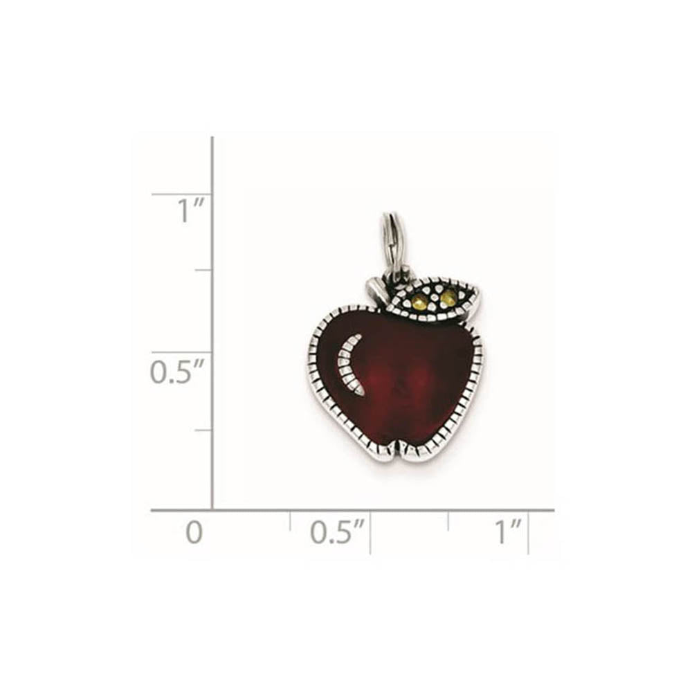 Alternate view of the Sterling Silver, Marcasite and Red Enamel Antiqued Apple Charm by The Black Bow Jewelry Co.