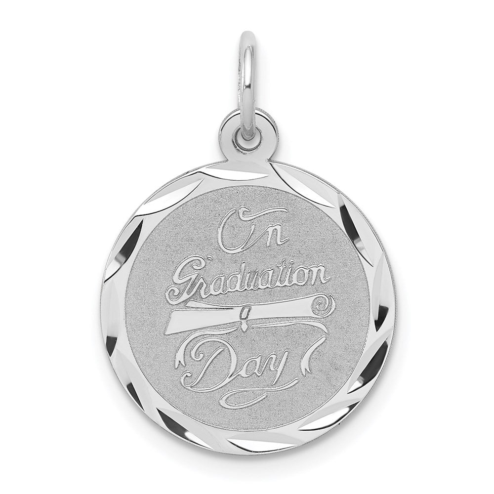 Sterling Silver, On Graduation Day Disc Charm, 15mm, Item P11081 by The Black Bow Jewelry Co.