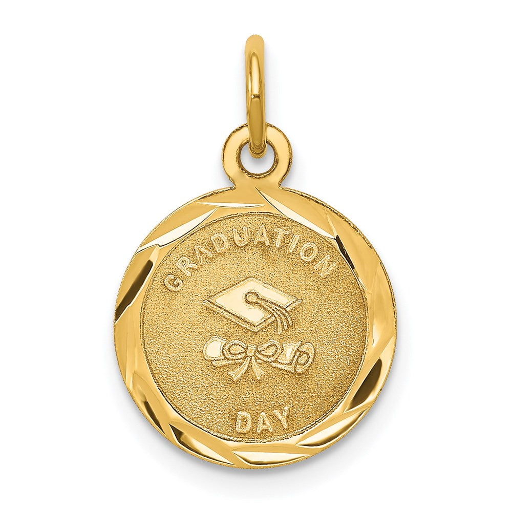 14k Yellow Gold Graduation Day Brocaded Disc Charm, 13mm, Item P11082 by The Black Bow Jewelry Co.