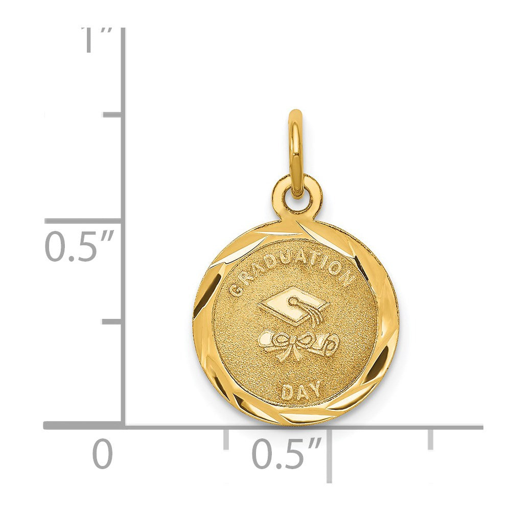 Alternate view of the 14k Yellow Gold Graduation Day Brocaded Disc Charm, 13mm by The Black Bow Jewelry Co.
