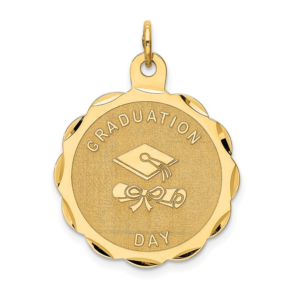 14k Yellow Gold Graduation Day Brocaded Disc Charm, 22mm, Item P11084 by The Black Bow Jewelry Co.