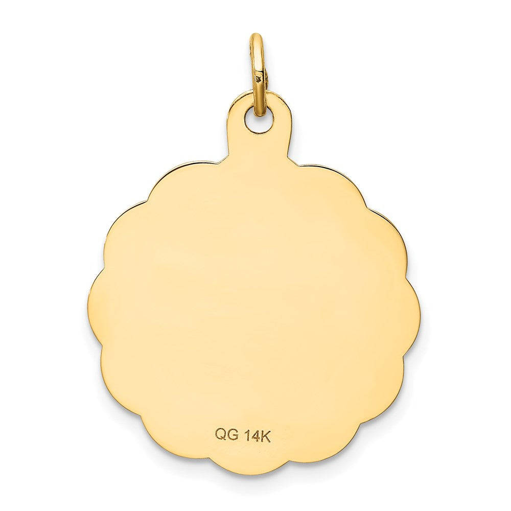 Alternate view of the 14k Yellow Gold Graduation Day Brocaded Disc Charm, 22mm by The Black Bow Jewelry Co.