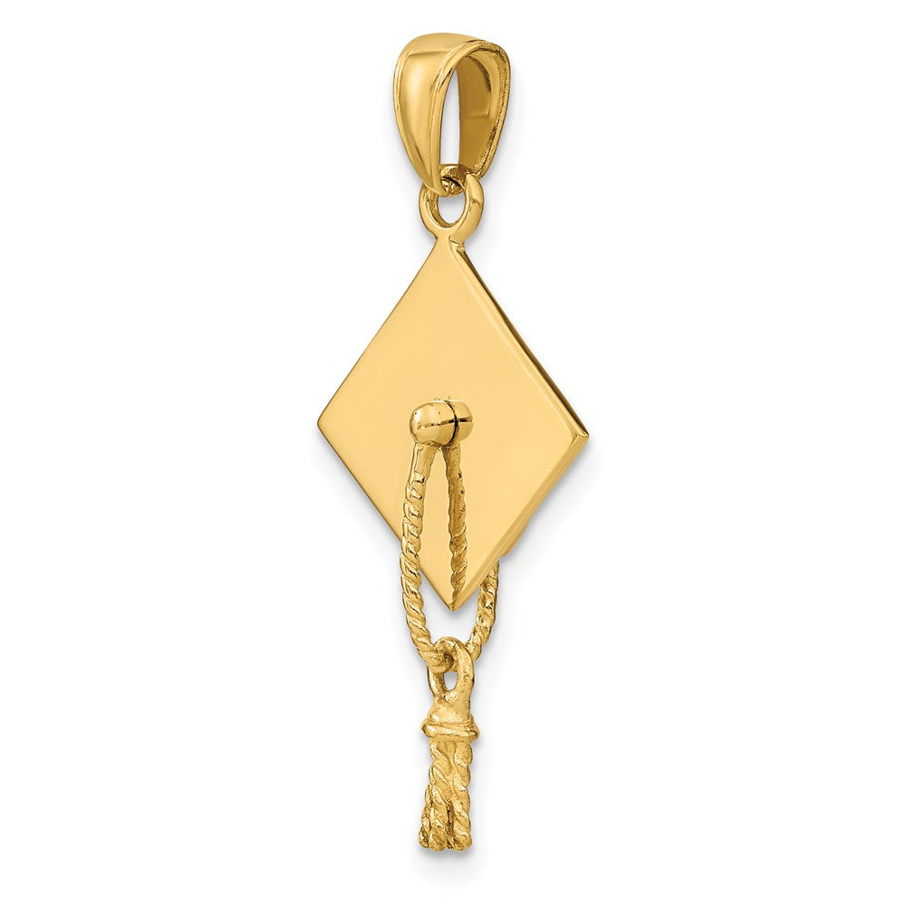 Alternate view of the 14k Yellow Gold 3D Polished Graduation Cap Pendant by The Black Bow Jewelry Co.