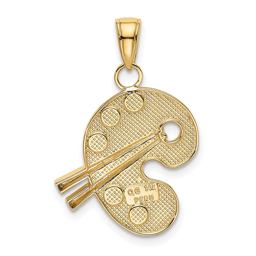 Alternate view of the 14k Yellow Gold and Enameled Textured Artist Palette Pendant by The Black Bow Jewelry Co.