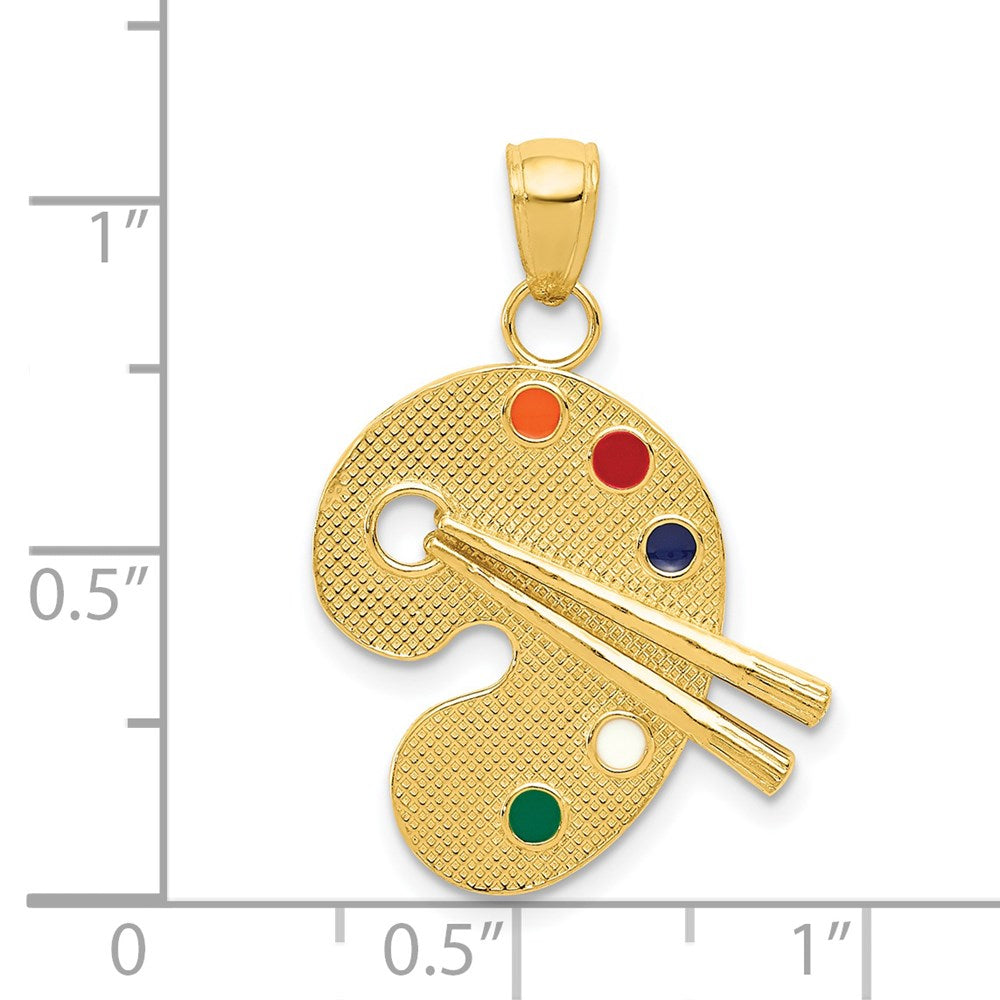 Alternate view of the 14k Yellow Gold and Enameled Textured Artist Palette Pendant by The Black Bow Jewelry Co.