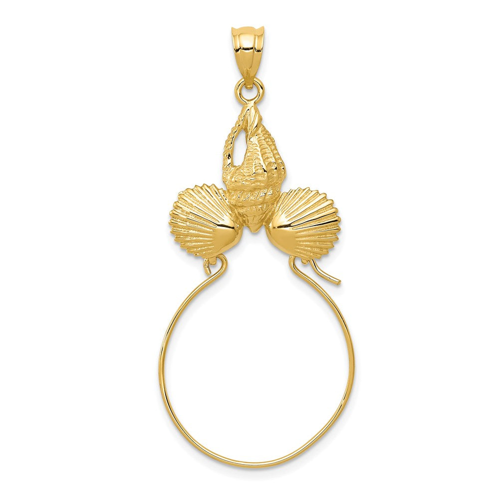 14k Yellow Gold Sea Shell Charm Holder Pendant, Item P11106 by The Black Bow Jewelry Co.