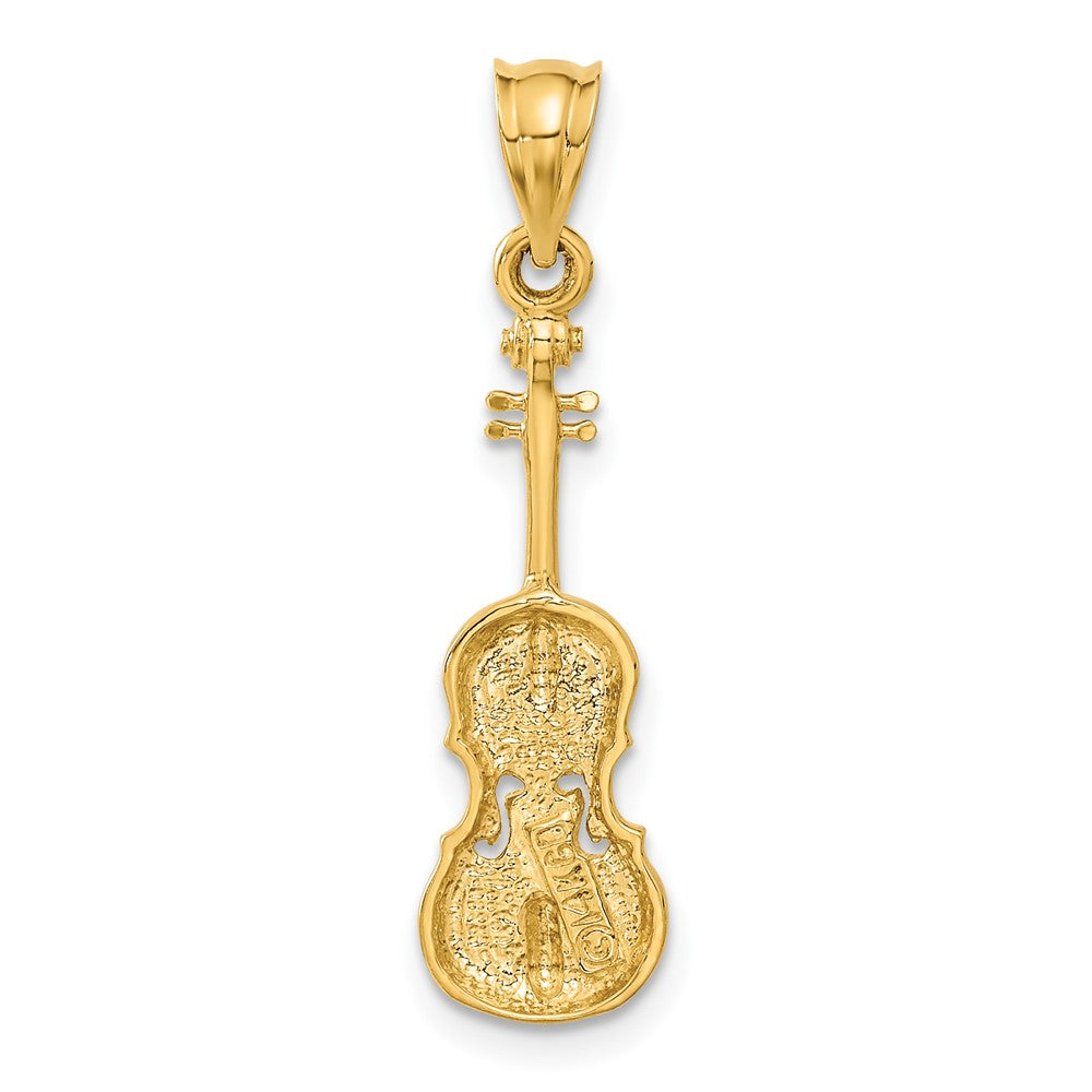 Alternate view of the 14k Yellow Gold Polished Violin Pendant by The Black Bow Jewelry Co.
