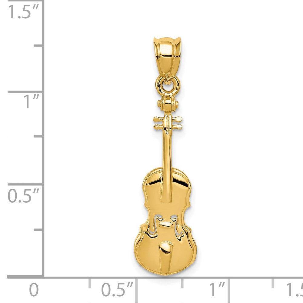 Alternate view of the 14k Yellow Gold Polished Violin Pendant by The Black Bow Jewelry Co.
