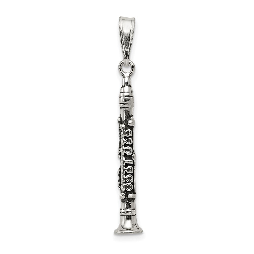 Sterling Silver 3D Antiqued Clarinet Pendant, Item P11120 by The Black Bow Jewelry Co.