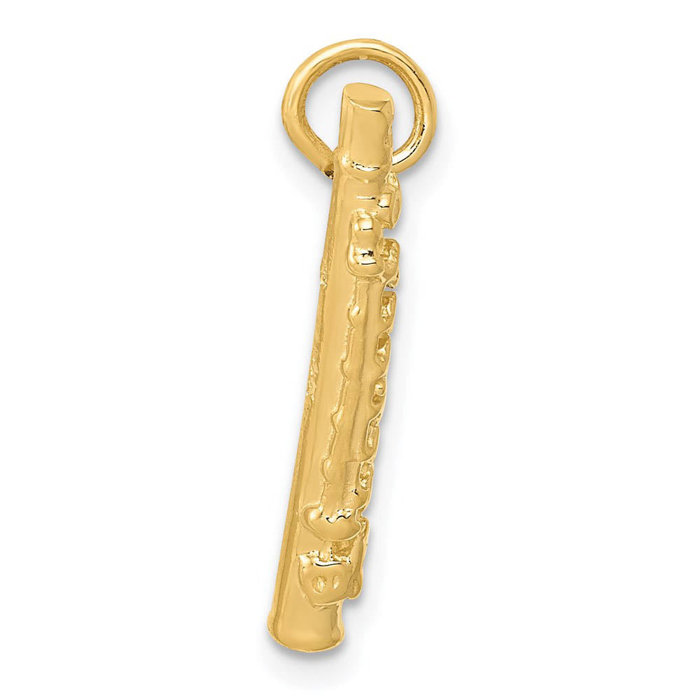Alternate view of the 14k Yellow Gold 3D Flute Pendant by The Black Bow Jewelry Co.