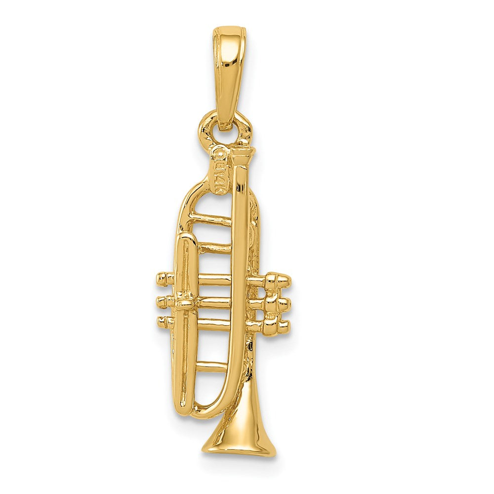 14k Yellow Gold 3D Vertical Trumpet Pendant, Item P11126 by The Black Bow Jewelry Co.