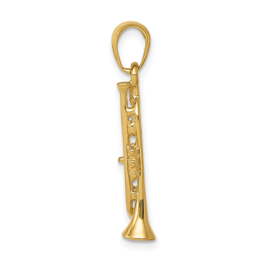 Alternate view of the 14k Yellow Gold 3D Vertical Trumpet Pendant by The Black Bow Jewelry Co.