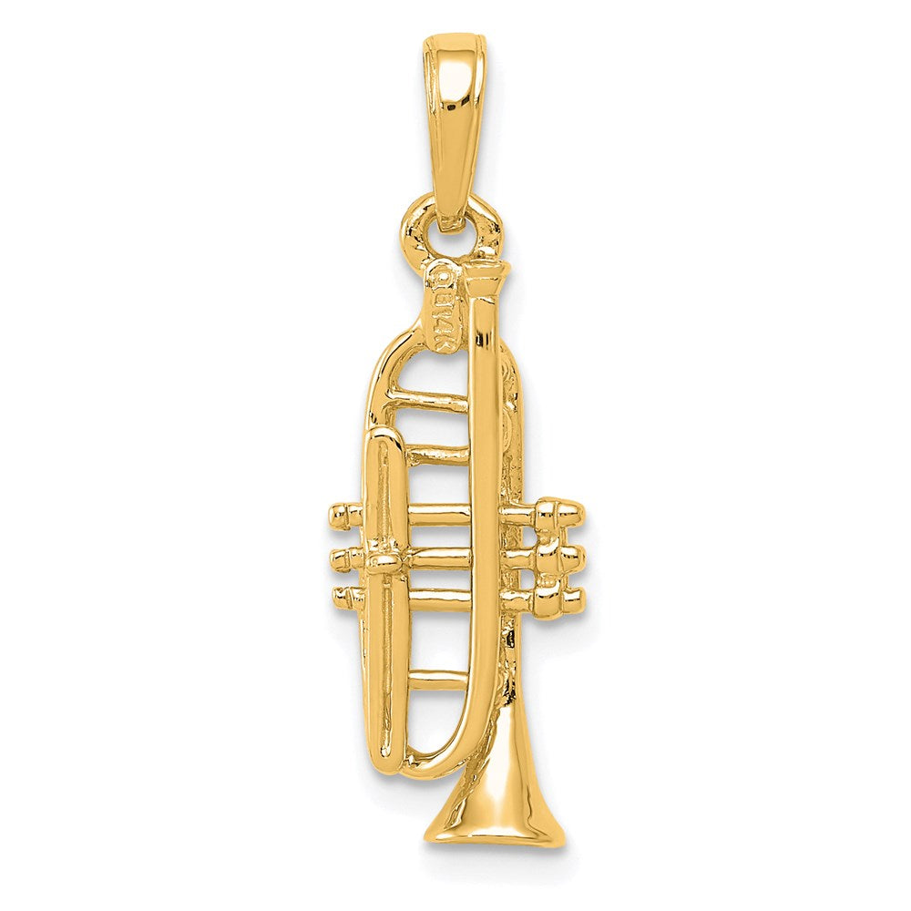 Alternate view of the 14k Yellow Gold 3D Vertical Trumpet Pendant by The Black Bow Jewelry Co.
