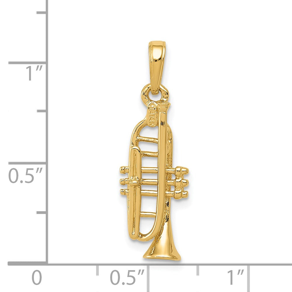 Alternate view of the 14k Yellow Gold 3D Vertical Trumpet Pendant by The Black Bow Jewelry Co.
