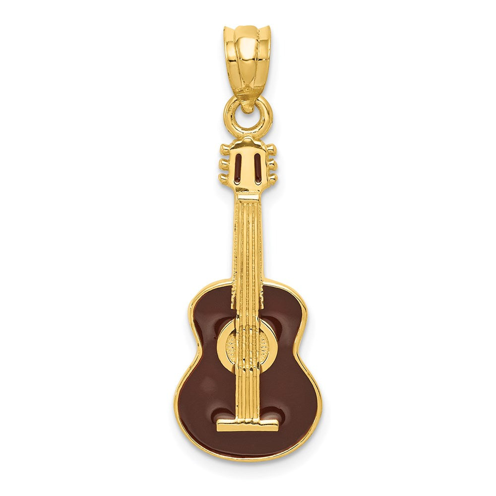 14k Yellow Gold Black Enameled Acoustic Guitar Pendant, Item P11144 by The Black Bow Jewelry Co.