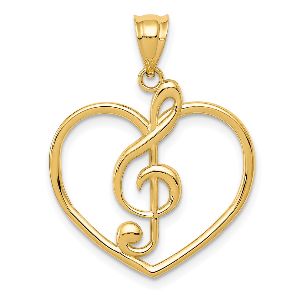 14k Yellow Gold Treble Clef and Heart Pendant - Black Bow Jewelry Company