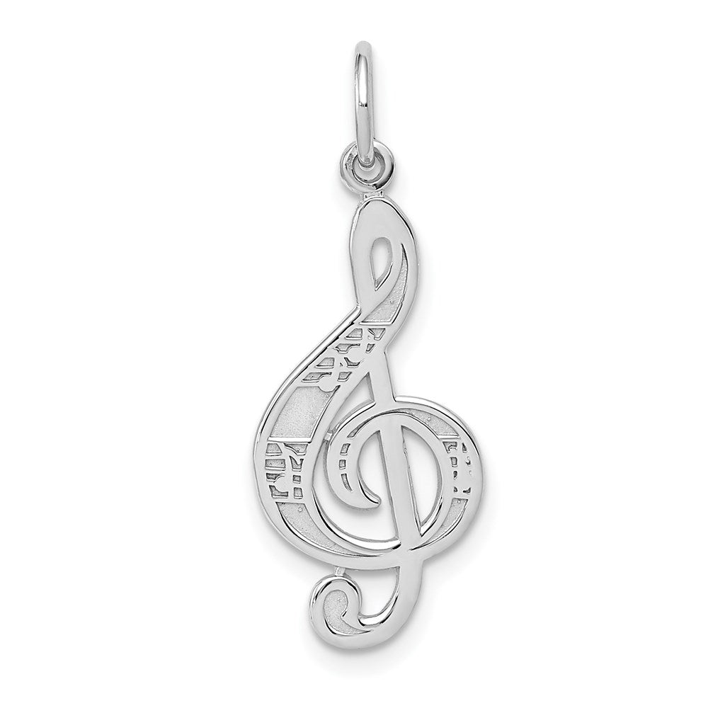 14k White Gold Treble Clef with Music Notes Pendant, Item P11174 by The Black Bow Jewelry Co.