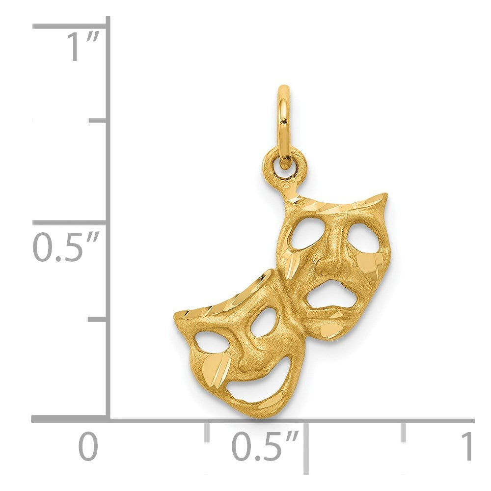 Alternate view of the 14k Yellow Gold Satin Diamond Cut Comedy and Tragedy Mask Charm by The Black Bow Jewelry Co.