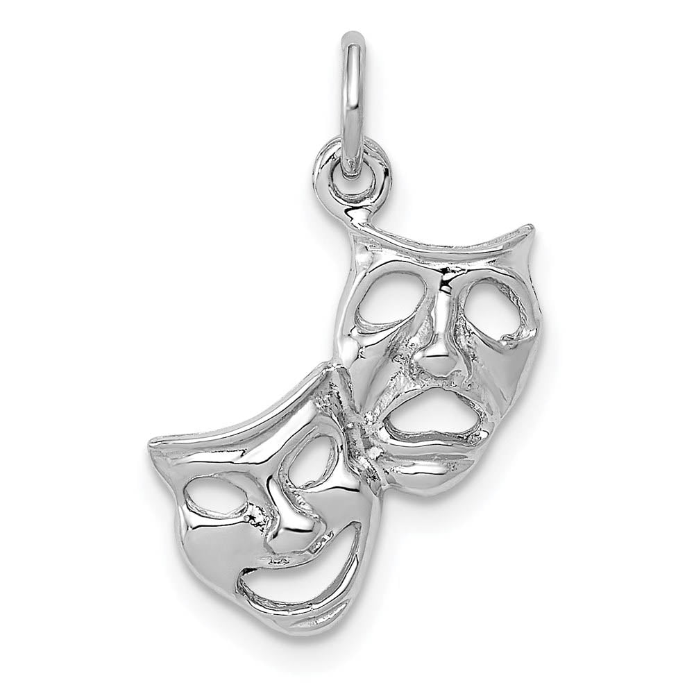 14k White Gold Polished Comedy and Tragedy Mask Charm, Item P11194 by The Black Bow Jewelry Co.