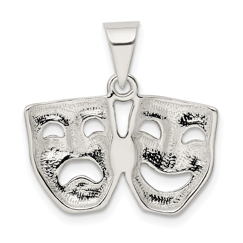Alternate view of the Sterling Silver Polished Comedy and Tragedy Mask Pendant by The Black Bow Jewelry Co.
