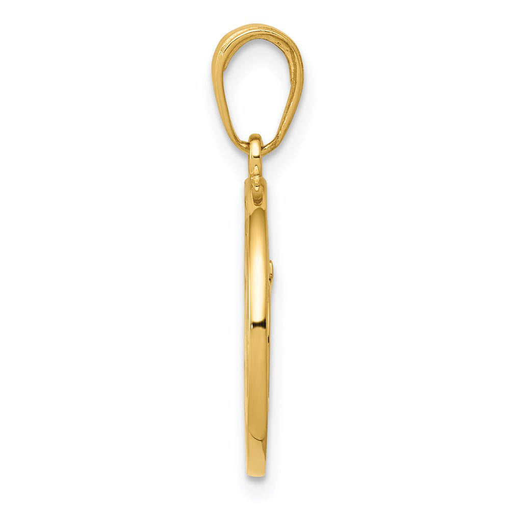 Alternate view of the 14k Yellow Gold OM Yoga Symbol Pendant, 16mm by The Black Bow Jewelry Co.