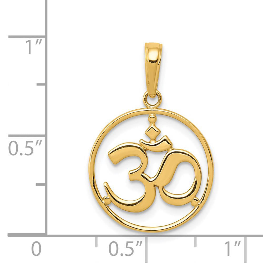 Alternate view of the 14k Yellow Gold OM Yoga Symbol Pendant, 16mm by The Black Bow Jewelry Co.