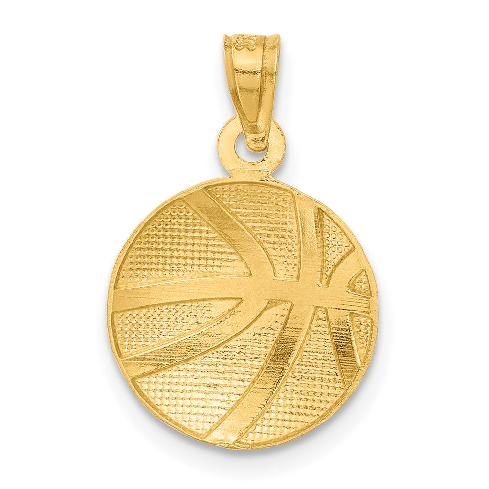 Alternate view of the 14k Yellow Gold Satin and Textured Basketball Pendant, 13mm by The Black Bow Jewelry Co.