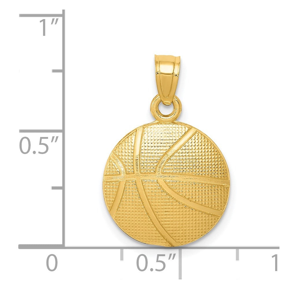 Alternate view of the 14k Yellow Gold Satin and Textured Basketball Pendant, 13mm by The Black Bow Jewelry Co.
