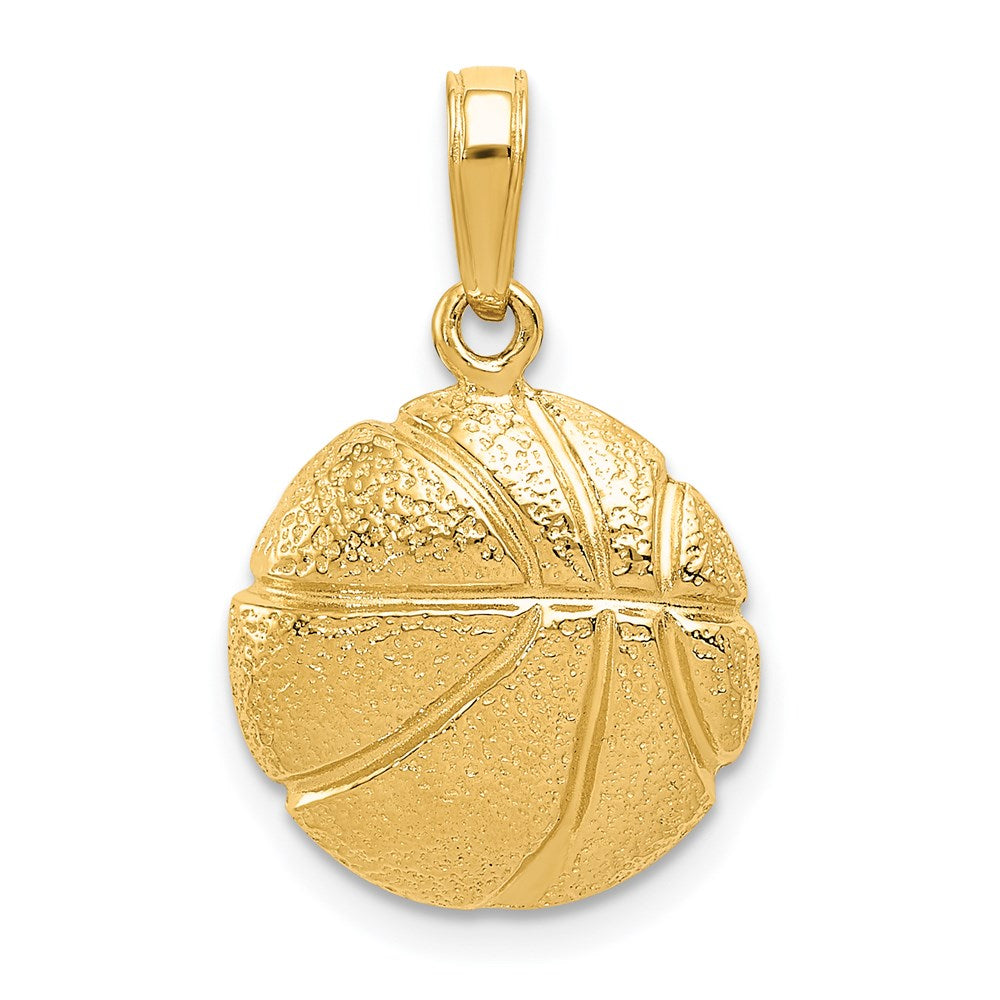 14k Yellow Gold Polished and Textured Basketball Pendant, 14mm, Item P11275 by The Black Bow Jewelry Co.