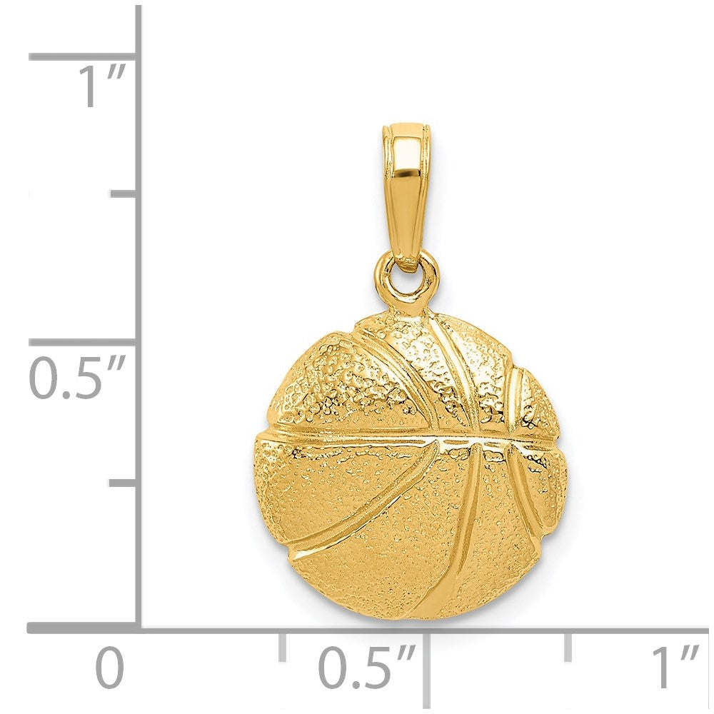 Alternate view of the 14k Yellow Gold Polished and Textured Basketball Pendant, 14mm by The Black Bow Jewelry Co.