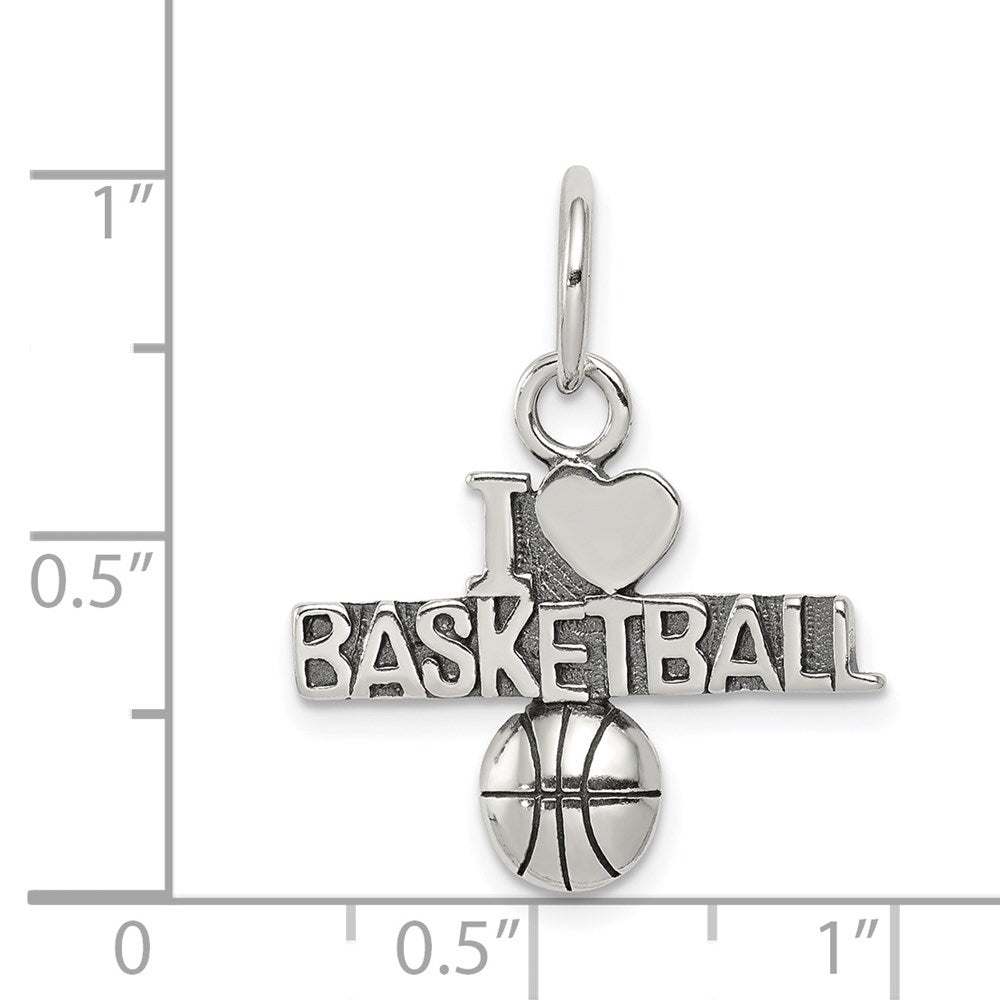 Alternate view of the Sterling Silver Antiqued I Heart Basketball Script Pendant by The Black Bow Jewelry Co.