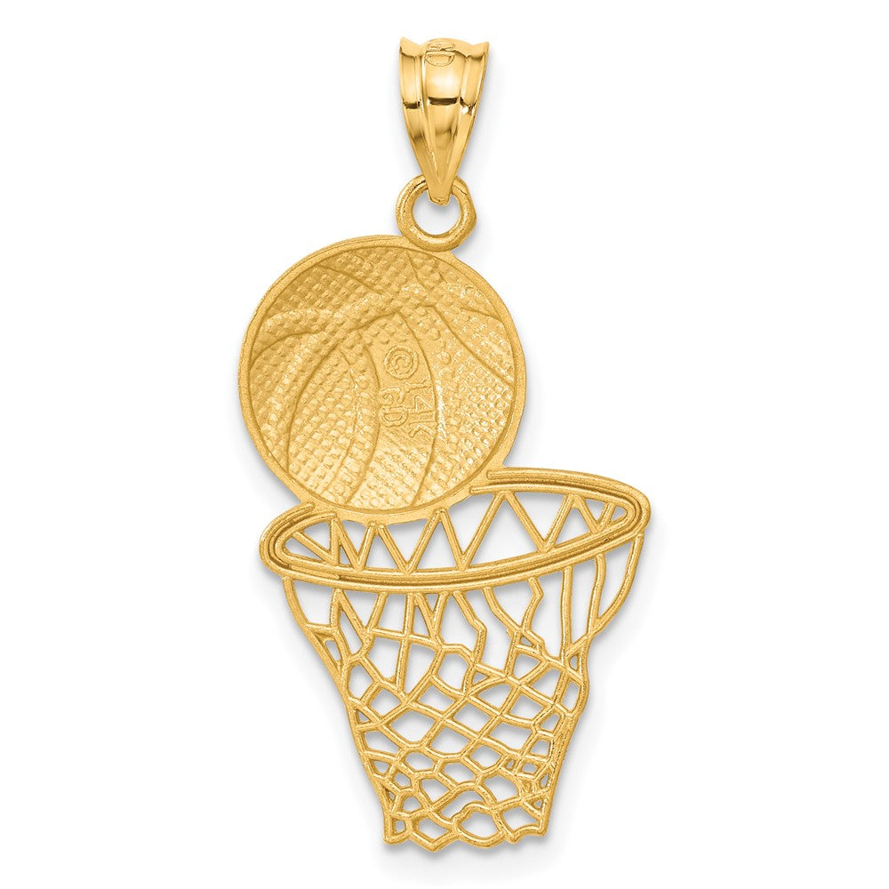 Alternate view of the 14k Yellow Gold Satin & Diamond Cut Basketball and Net Pendant by The Black Bow Jewelry Co.