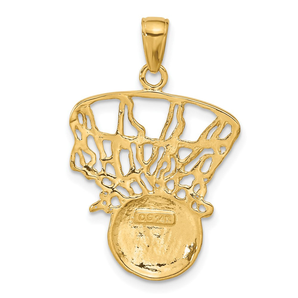 Alternate view of the 14k Yellow Gold Large Swoosh Basketball Through Net Pendant by The Black Bow Jewelry Co.
