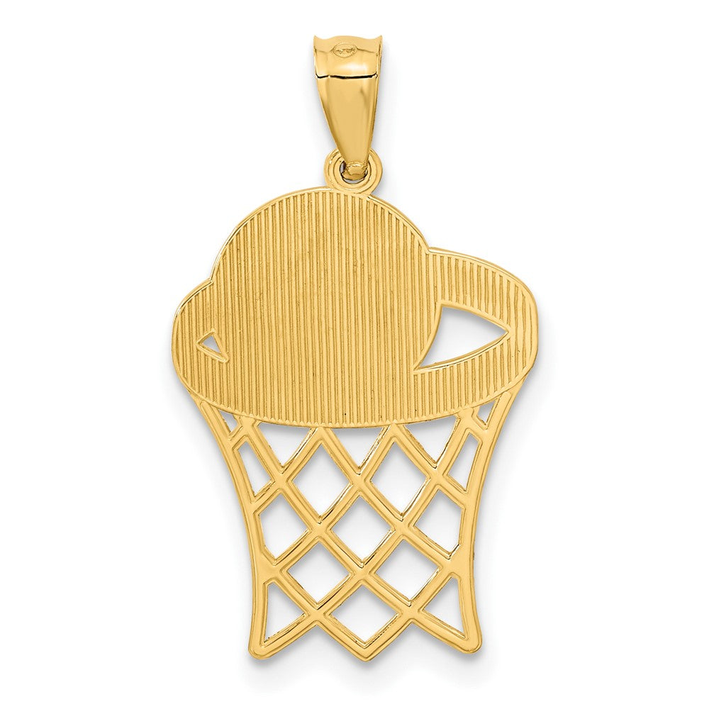 Alternate view of the 14k Yellow Gold Diamond Cut Basketball Hoop and Ball Pendant by The Black Bow Jewelry Co.