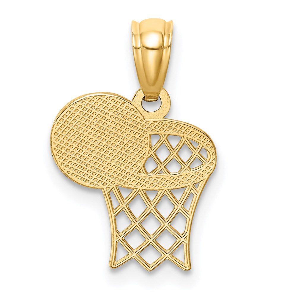 Alternate view of the 14k Yellow Gold Basketball Hoop and Textured Ball Pendant by The Black Bow Jewelry Co.