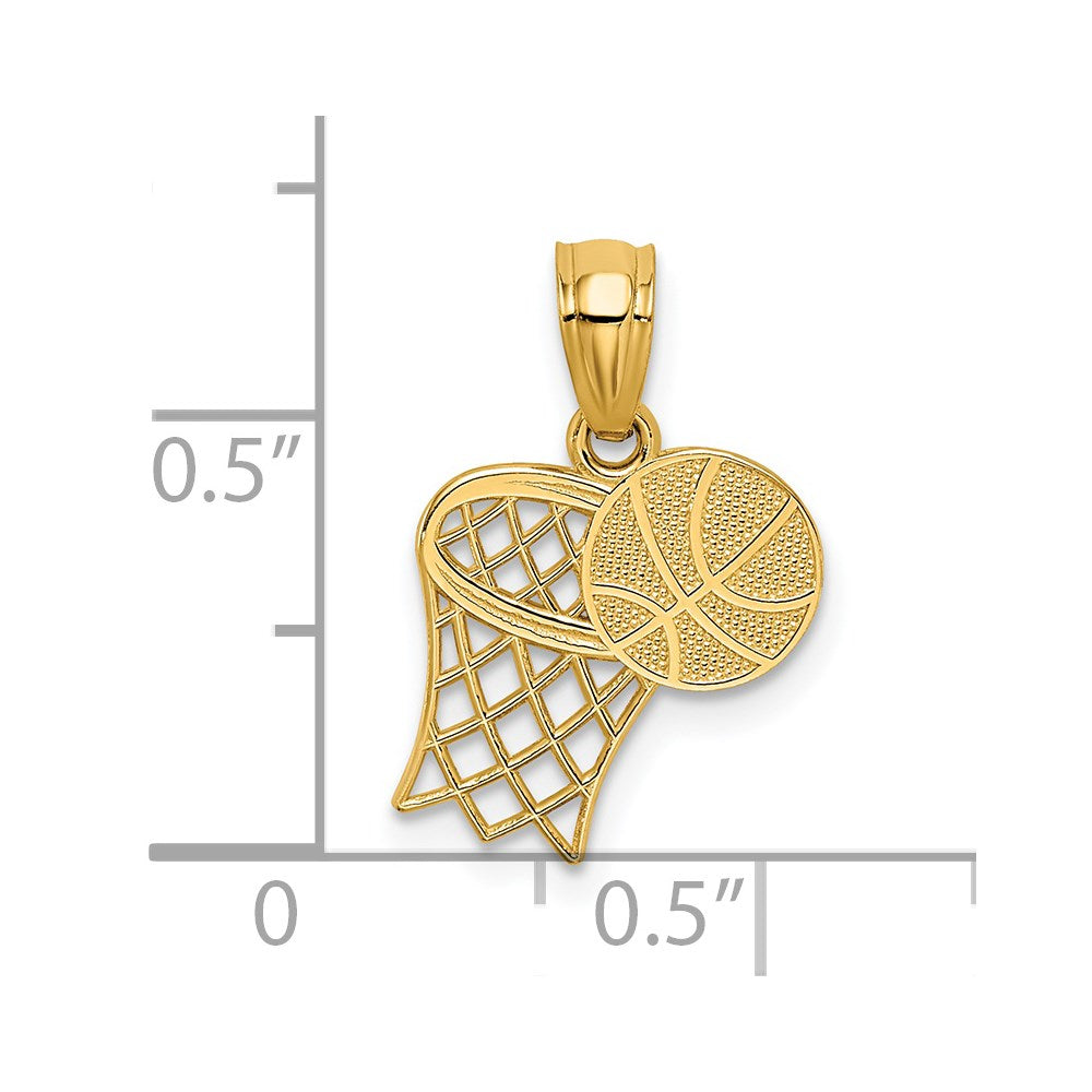 Alternate view of the 14k Yellow Gold Basketball Hoop and Textured Ball Pendant by The Black Bow Jewelry Co.