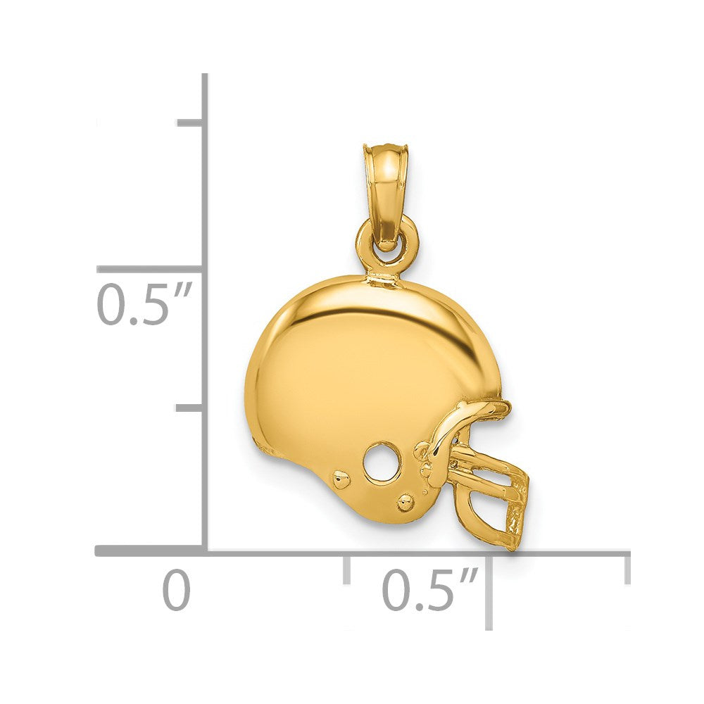 Alternate view of the 14k Yellow Gold Polished Football Helmet Pendant, 15mm by The Black Bow Jewelry Co.