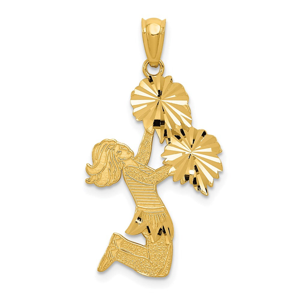14k Yellow Gold Diamond Cut Cheerleader Pendant, Item P11321 by The Black Bow Jewelry Co.
