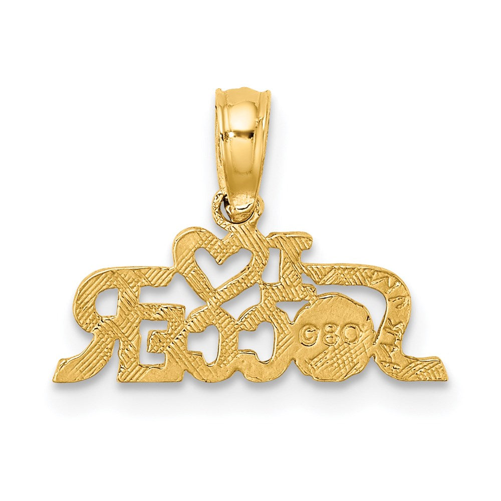 Alternate view of the 14k Yellow Gold Petite I Heart Soccer Script Pendant by The Black Bow Jewelry Co.