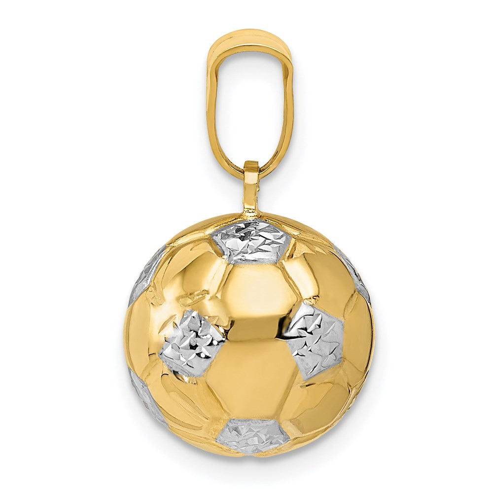Alternate view of the 14k Yellow Gold & White Rhodium 3D Hollow Soccer Ball Pendant, 13mm by The Black Bow Jewelry Co.