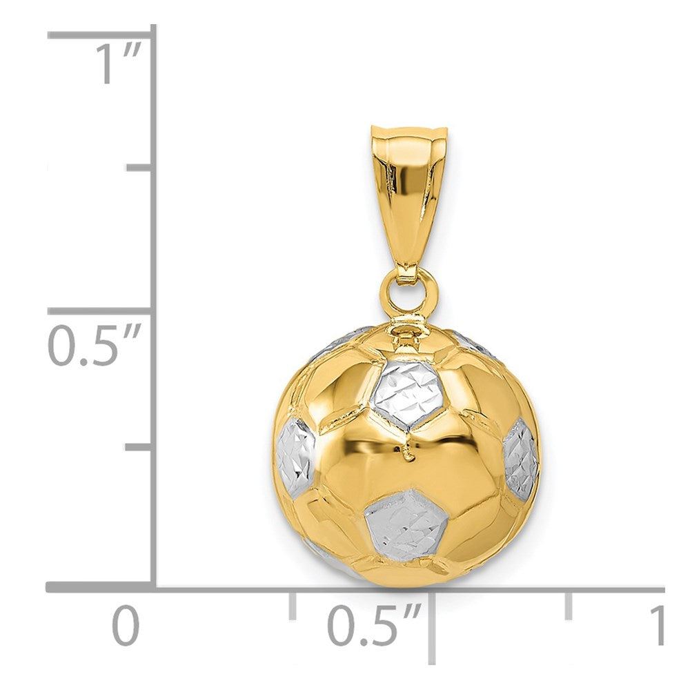 Alternate view of the 14k Yellow Gold & White Rhodium 3D Hollow Soccer Ball Pendant, 13mm by The Black Bow Jewelry Co.